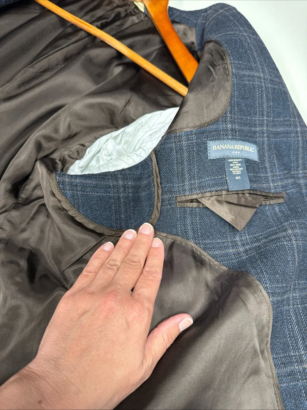 VTG Banana Republic Wool Blazer Mens 42S‎ Blue Plaid Jacket Sport Coat 3 Button